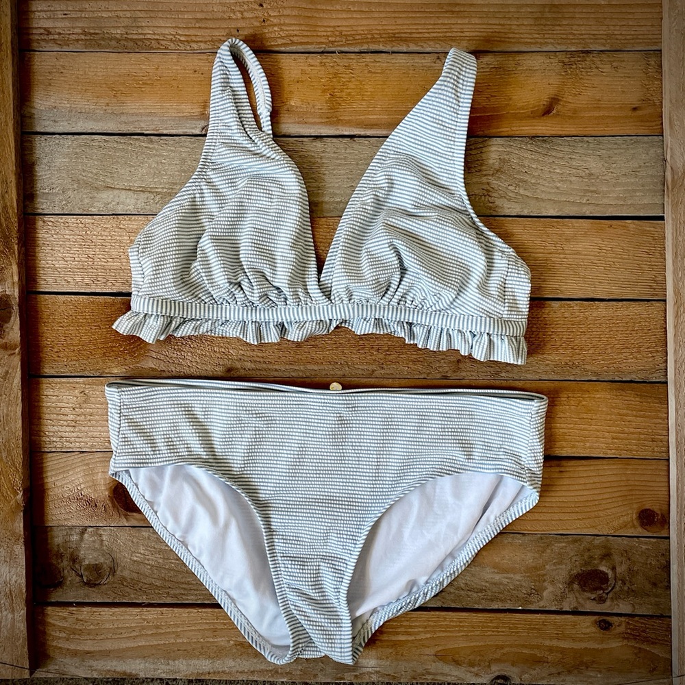 Crown & Ivy Blue Striped Bikini Set